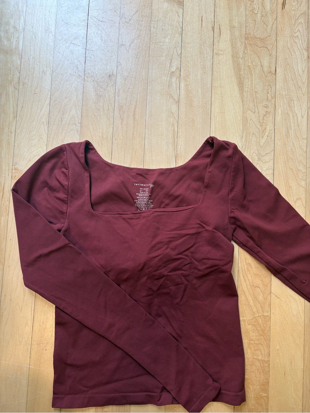 Free People Long Sleeve Square Neck Top in Burgundy